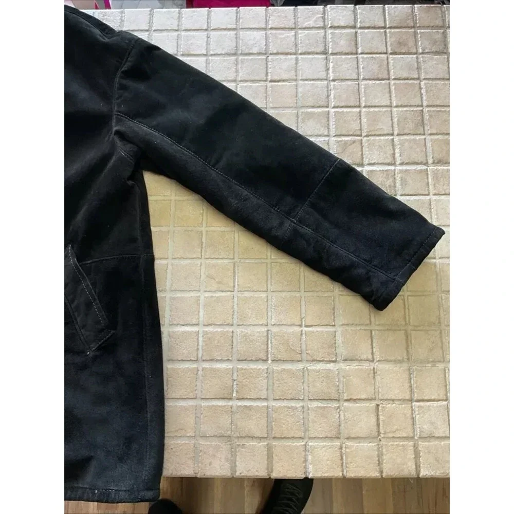 EUC! VTG Women's Steve by Searle Black Suede Faux Fur Heavy Winter Coat - Size M